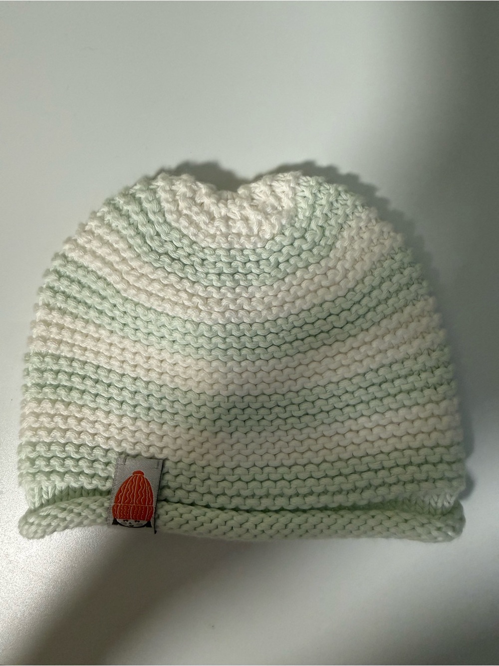 Striped Knit Baby Beanie in Cream and Light Green